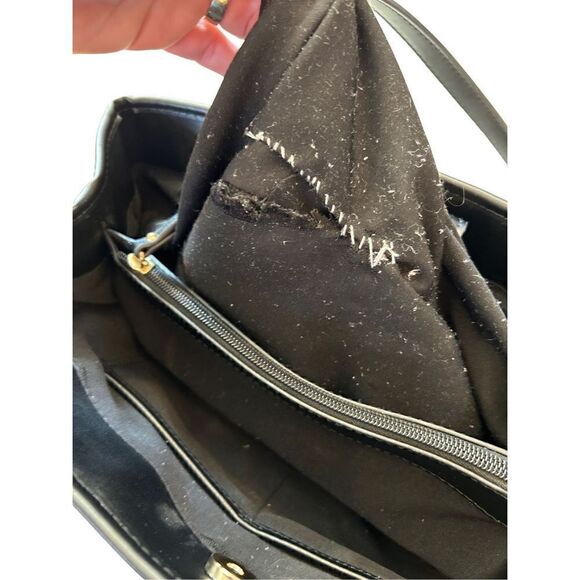 Nanette Lepore black creme striped purse cloth vegan leather - Picture 13 of 15